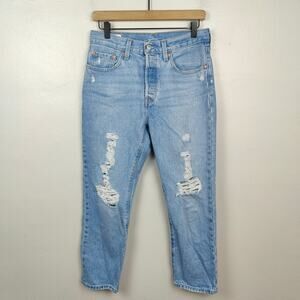 Levis 501 Jeans Womens 27‎ Ojai Ring Straight Leg Button Fly Knee Rips